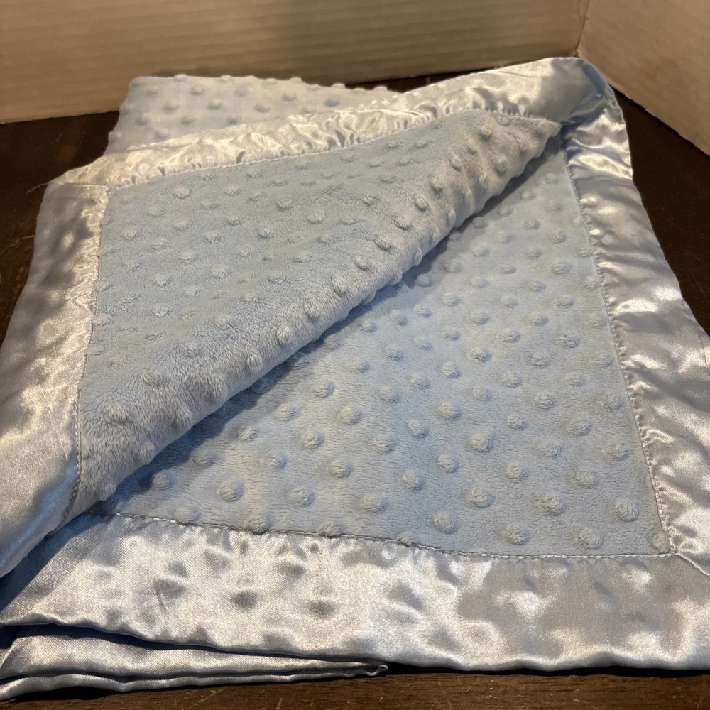 Baby Connection Satin Trim Blue Dot Minky Soft Baby Blanket Security Lovey 30x40